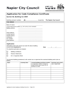 Application for Code Compliance Certificate
