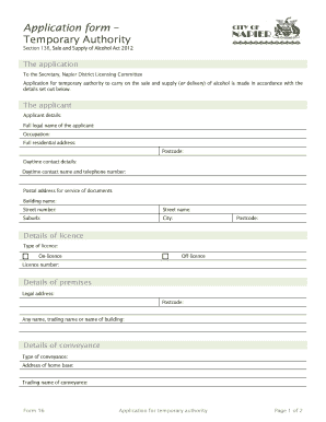 Application for Temporary Alcohol Authority