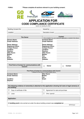 New Zealand Code Compliance Certificate Application
