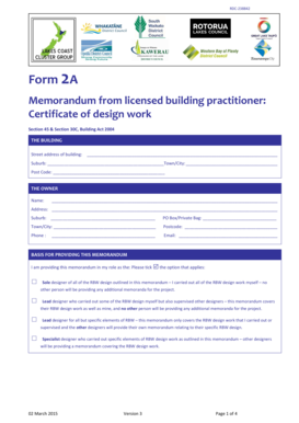 Certificate of Design Work Form 2A