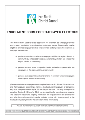 Ratepayer Elector Enrolment Form