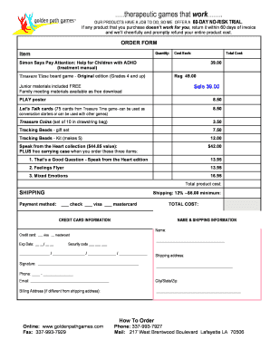Order Form for Therapeutic Games