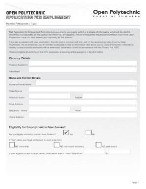 Open Polytechnic Employment Application Form