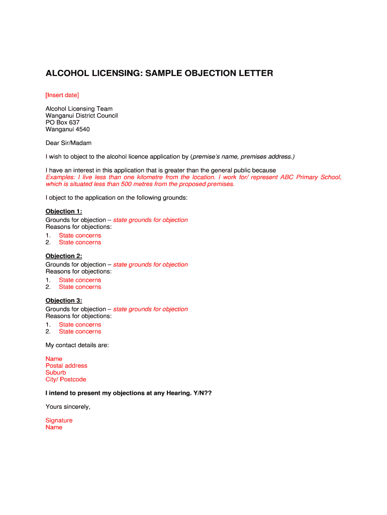 Fillable Online ALCOHOL LICENSING SAMPLE OBJECTION LETTER Fax Email Print pdfFiller