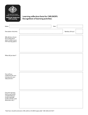 Learning Reflection Form for CME/MOPS