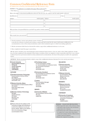 Confidential Reference Form for Tertiary Accommodation