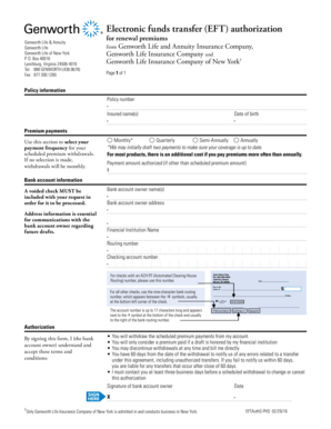 EFT Authorization for Renewal Premiums