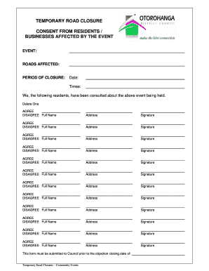 Temporary Road Closure Consent Form