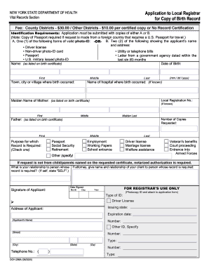New York Birth Record Application