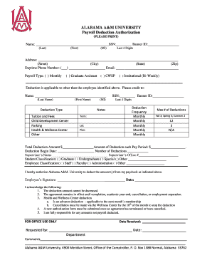 Alabama A&M University Payroll Deduction Authorization