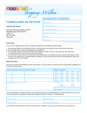 FORMULAIRE DE RETOUR