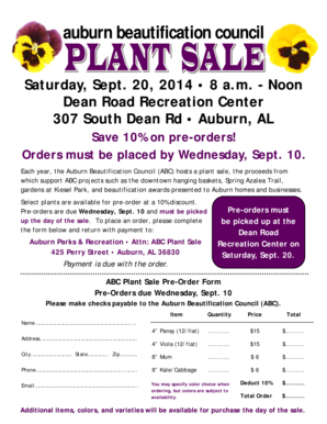 ABC Plant Sale Flyer with Order Form - auburnalabama
