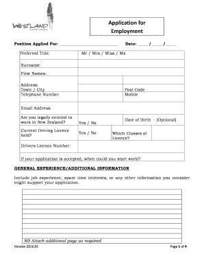 New Zealand Employment Application Form