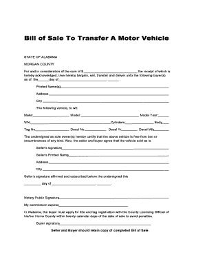 Alabama Motor Vehicle Bill of Sale