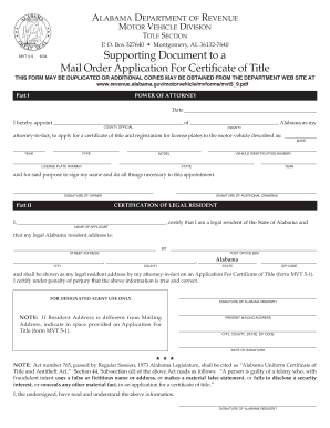 Alabama Motor Vehicle Title Power of Attorney