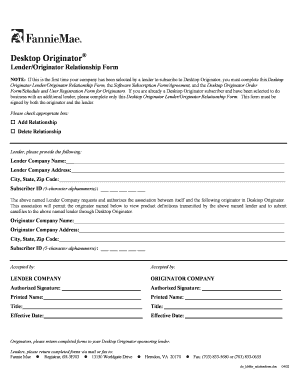 Desktop Originator Lender/Originator Relationship Form