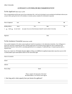 Allen University Guidance Counselor Recommendation