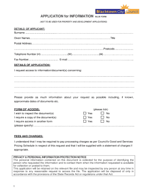 Application for Information Blue Form
