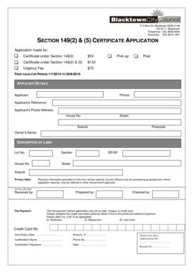 Section 149(2) & (5) Certificate Application