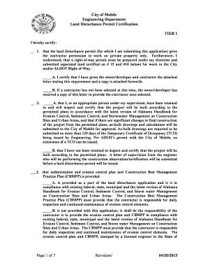 City of Mobile Land Disturbance Permit Certification