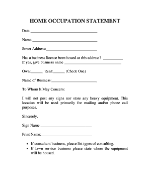 Home Occupation Statement