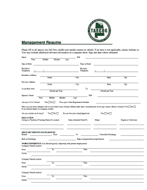 Management Resume Form