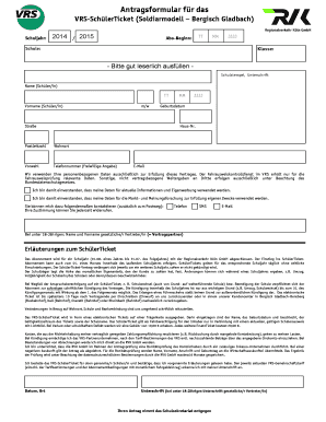 Antragsformular für das VRS-SchülerTicket