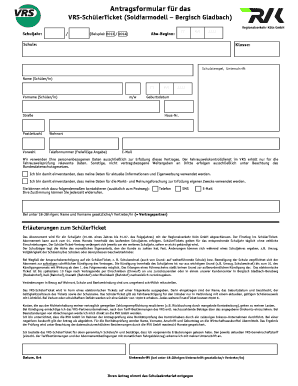Antragsformular für das VRS-SchülerTicket