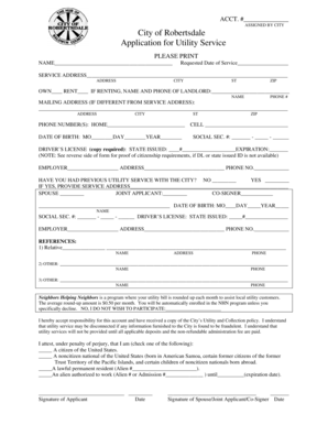 City of Robertsdale Utility Service Application