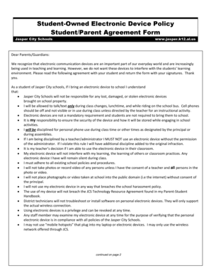Student-Owned Electronic Device Policy Agreement Form