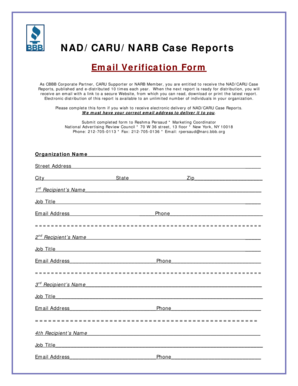 Email Verification Form for NAD/CARU Case Reports
