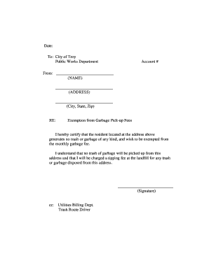 Exemption from Garbage Pick-up Fees