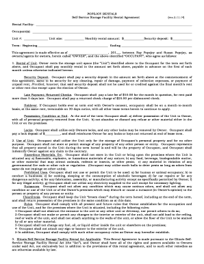 Illinois Self-Service Storage Facility Rental Agreement