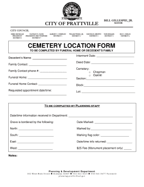 Cemetery Interment Location Form