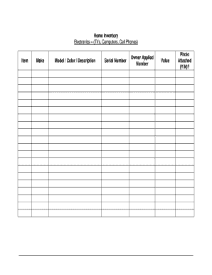 Home Inventory Worksheet - Prattville Alabama