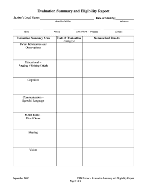 Evaluation Summary and Eligibility Report