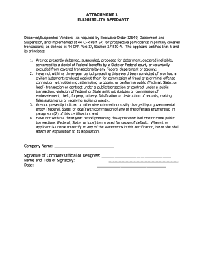Eligibility Affidavit for Federal Contracts