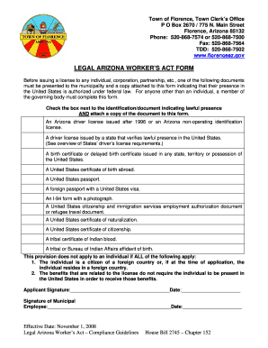 Arizona Worker's Act Compliance Form