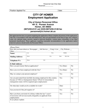 City of Homer Employment Application