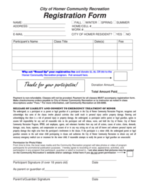 City of Homer Community Recreation Registration Form