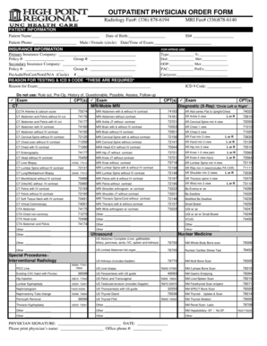 Outpatient Physician Radiology Order Form