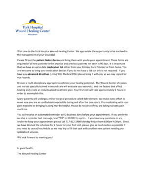 WellSpan York Hospital Wound Healing Center New Patient History Form