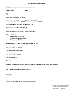 Personal Medical Information Form
