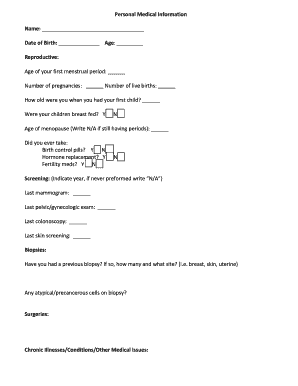 Personal Medical Information Form