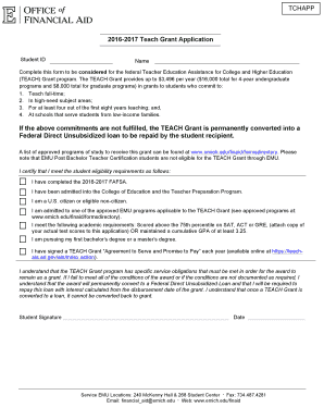 2016-2017 TEACH Grant Application