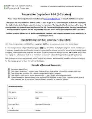 Request for Dependent I-20 Form