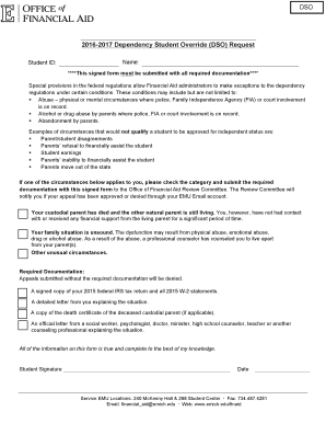 Dependency Student Override Request Form