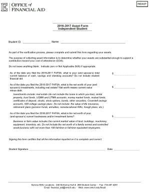 2016-2017 Independent Student Asset Form
