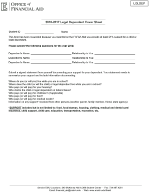 2016-2017 Legal Dependent Cover Sheet