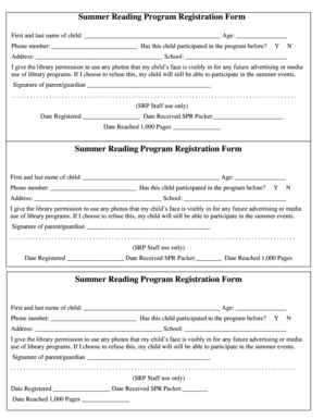 Summer Reading Program Registration Form